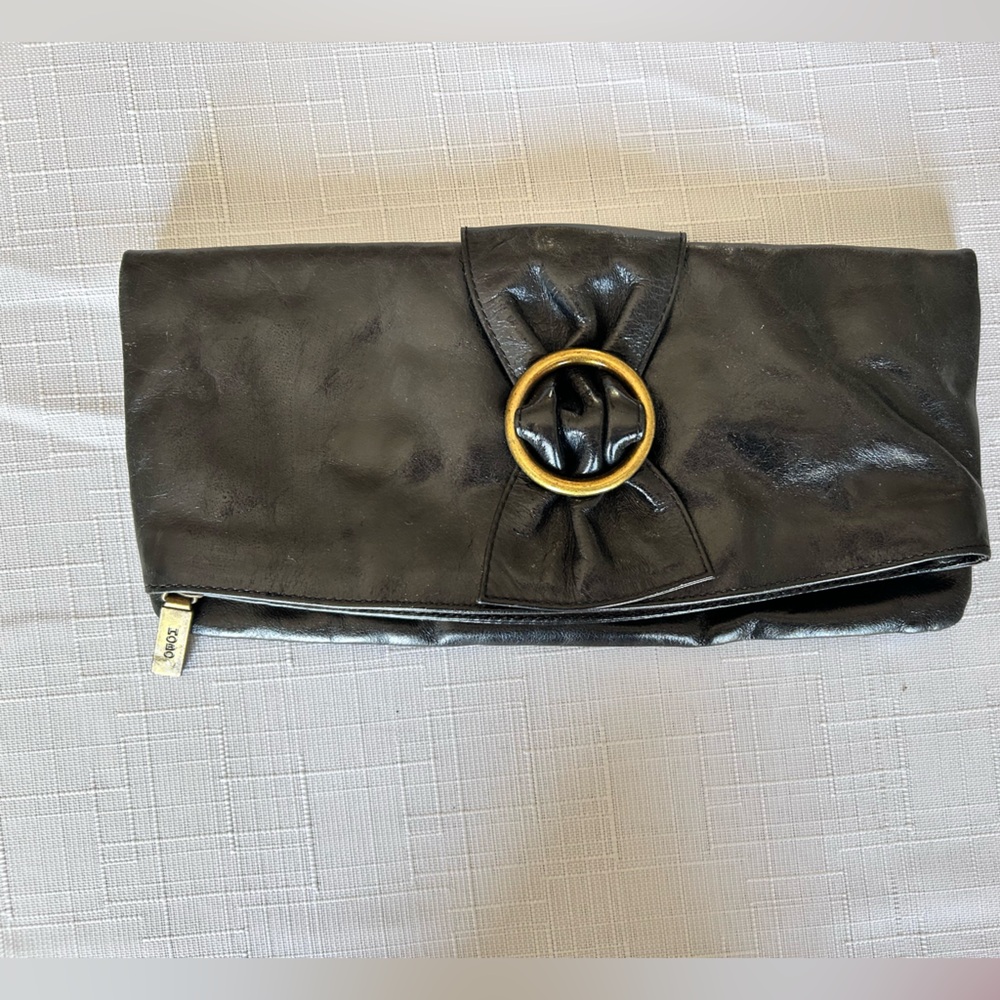 HOBO Black Clutch with Gold Ring Bow Accent
